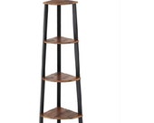 Corner Shelf, 4-Tier Bookshelf, Plant Stand ladder Bookcase Furniture with Metal Frame, for Home and Office, Rustic Brown