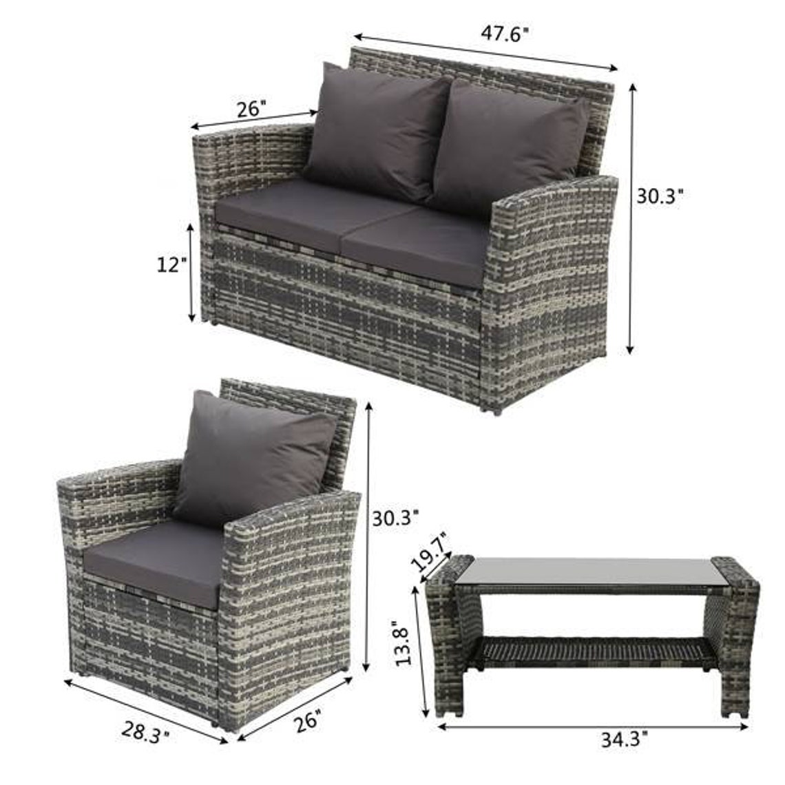 Rattan Sofa Combination Dark Grey Cushion Grey Gradient Rattan | Etsy