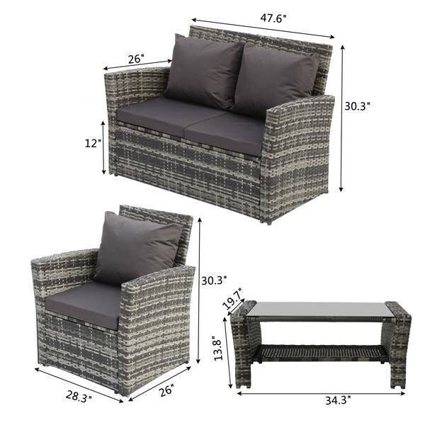 Rattan Sofa Combination Dark Grey Cushion Grey Gradient Rattan | Etsy