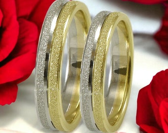 Handmade and Custom made Pair of Golden wedding rings K14. White and yellow gold