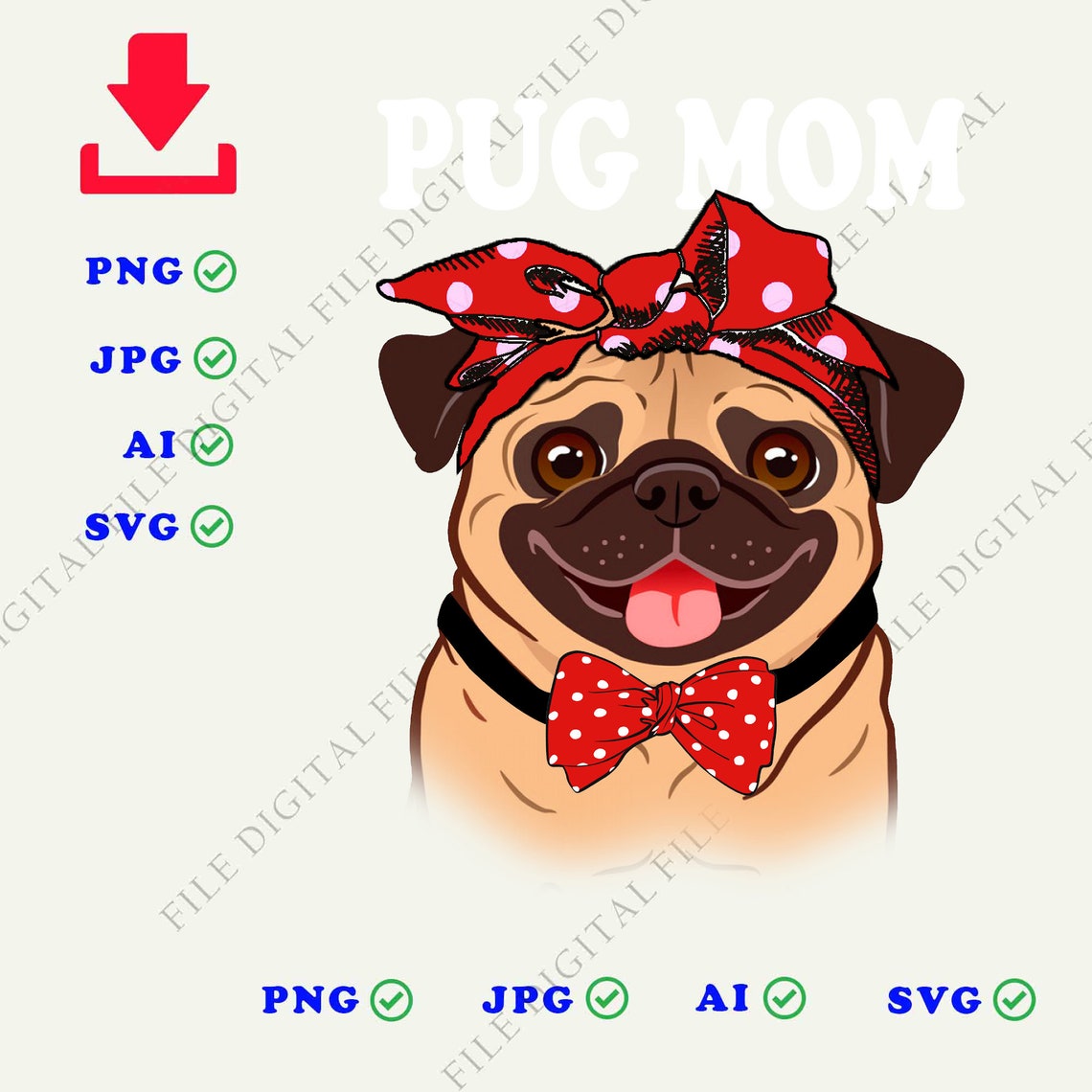Download Pug Mom Art Collectibles Pug Mom svg files Pug Mom ai | Etsy