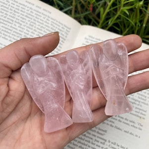 Natural 2&quot; Inch Rose Quartz Crystal Guardian Peace Angel Carved Figurine , Pocket Angel used for Healing.