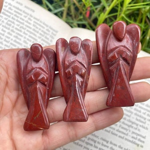 Natural 2&quot; Inch Red jasper Crystal Guardian Peace Angel Carved Figurine , Pocket Angel used for Healing.