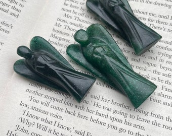 Natural 2" Inch Green Jade Crystal Guardian Peace Angel Carved Figurine , Pocket Angel used for Healing.