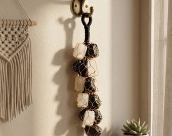 Large Black Tourmaline & Selenite Hanging Amulet – Evil Eye Protection