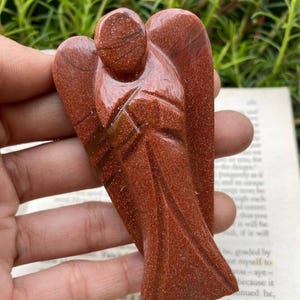 Natural 3&quot; Inch Red Jasper Crystal Guardian Peace Angel Carved Figurine , Pocket Angel used for Healing.
