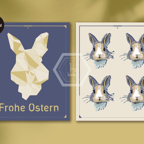 Frohe Ostern postkarte Set von 4, Digital Download ,Modern, moderne Kunstdruck, Wandkunst, Illustration, Print ,Druckgraphik