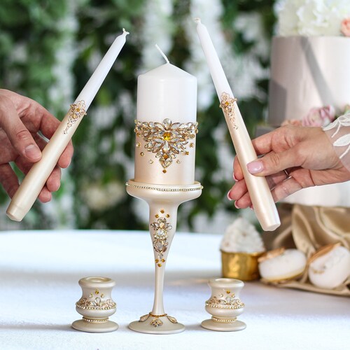Gold Wedding Unity Candle Set Gold Wedding Unity Ceremony Etsy