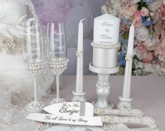 pearl wedding unity candle set, pearl wedding candles, pearl taper and pillar candle , pearl wedding unity ceremony , pearl wedding theme