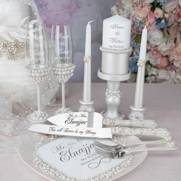 pearl wedding unity candle set, pearl wedding candles, pearl taper and pillar candle , pearl wedding unity ceremony , pearl wedding theme