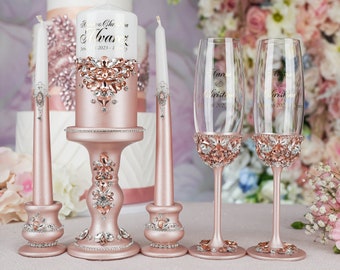 wedding unity candle set rose gold, rose gold wedding decorations