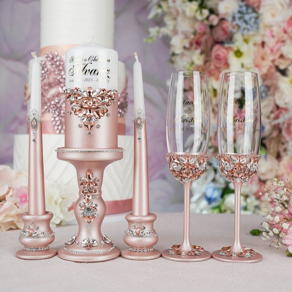 wedding unity candle set rose gold, rose gold wedding decorations