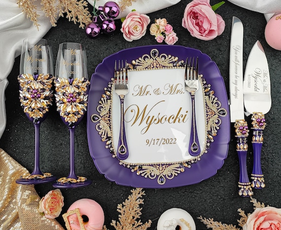 Gold wedding clearance cake cutting set