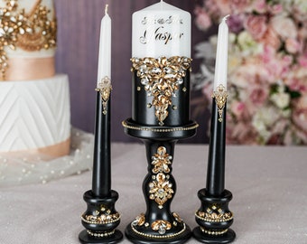 black wedding unity candle set, black unity ceremony