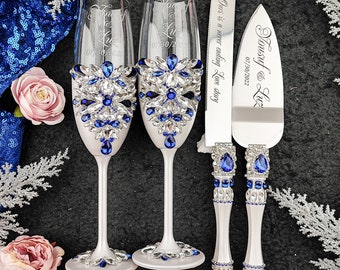 silver Royal blue wedding, silver blue wedding, royal blue and silver wedding glasses