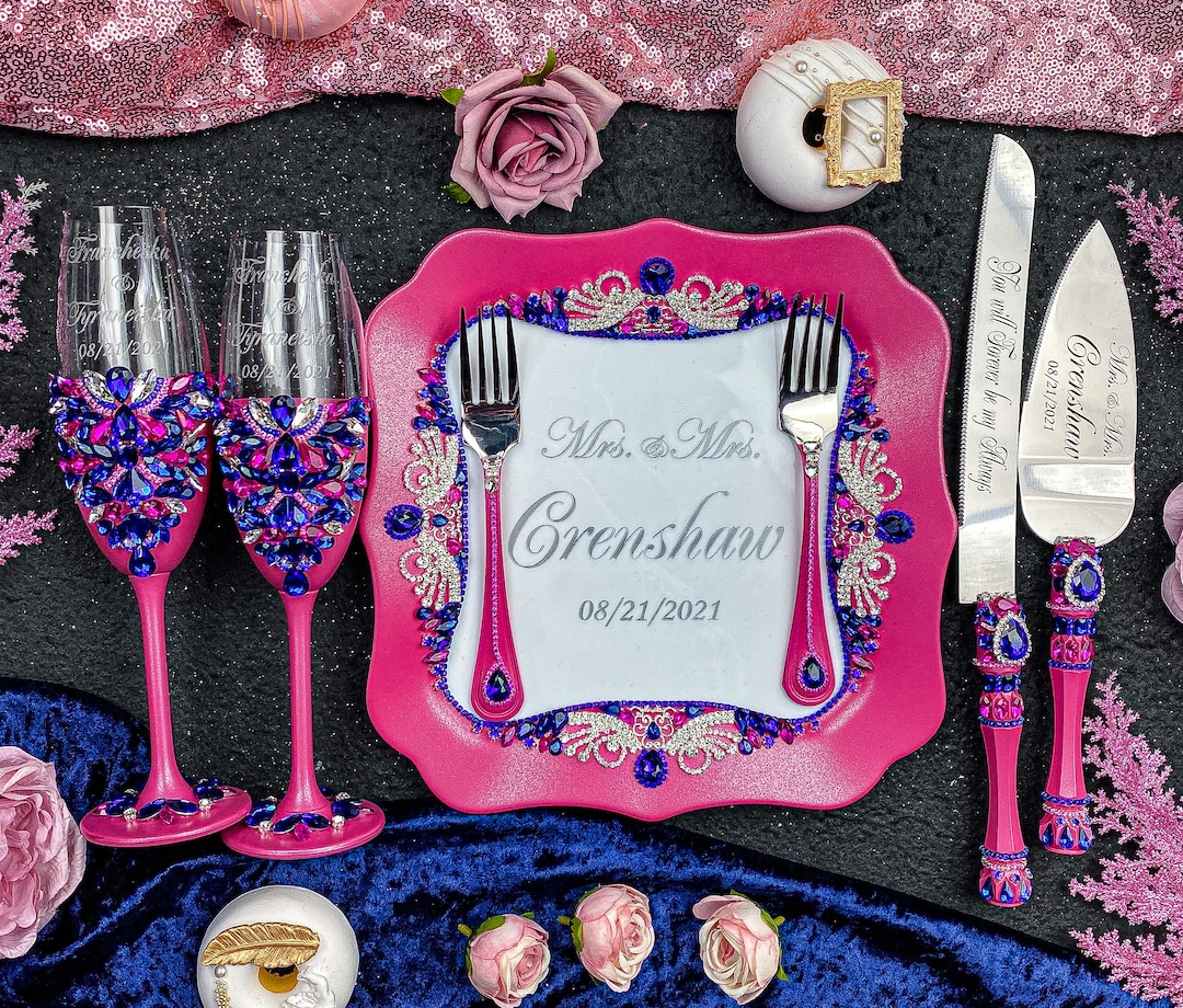 Hot Pink Blue Wedding Decorations, Fuchsia Royal Blue Wedding Decor