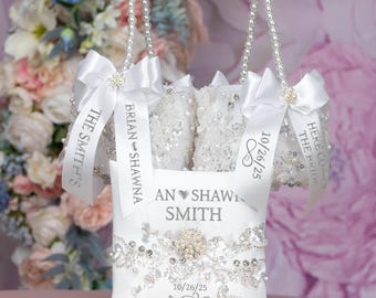 wedding silver white flower girl basket and ring bearer pillow, silver flower basket, white personalized wedding ring bearer, wedding decor