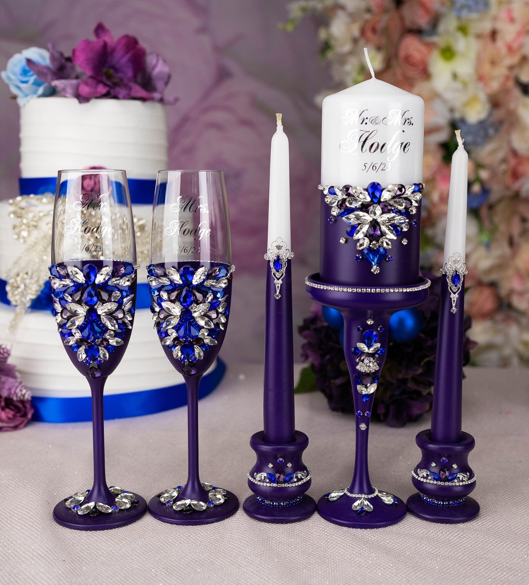 Purple Blue Wedding Glasses, Blue Orchid Wedding, Royal Blue