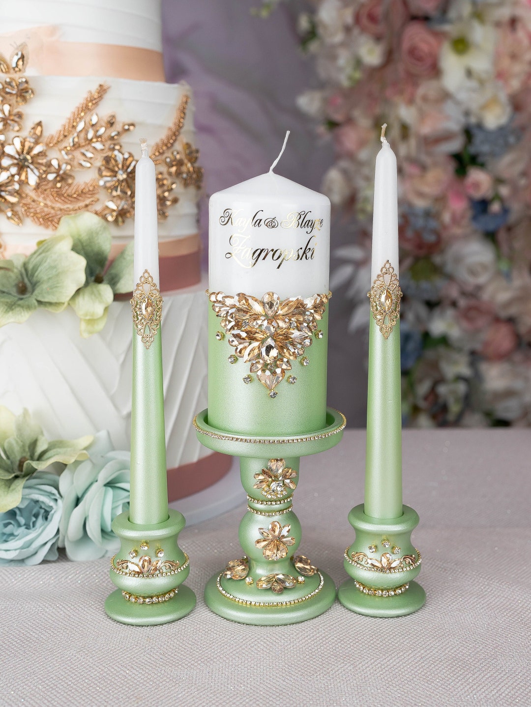 Sage Green Unity Candles Set Sage Green Candles Sage Green Etsy