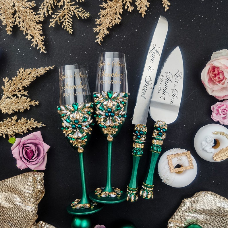 Green Wedding Cake Cutting Set Emerald Green Wedding Cake Etsy