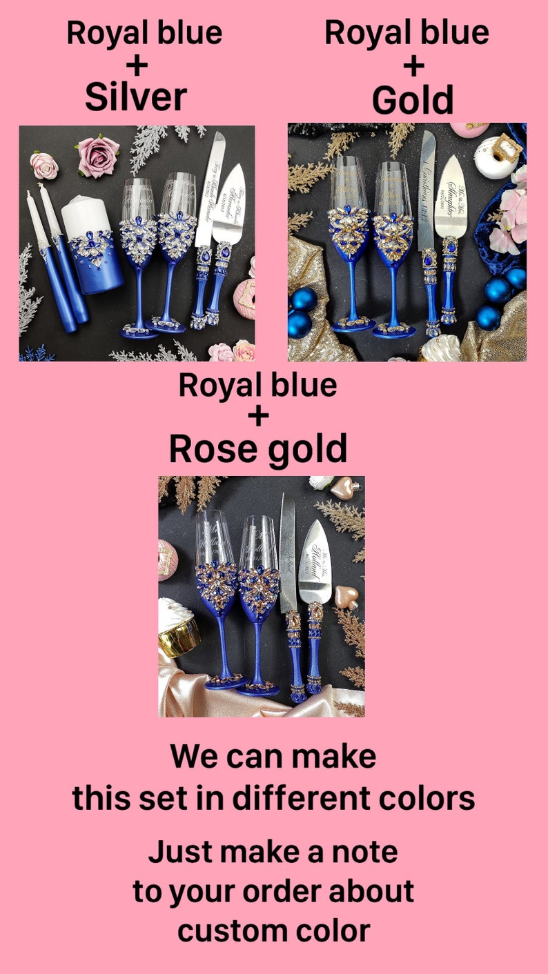 Royal Blue Gold Wedding Cake Cutting Set Gold Royal Blue Etsy