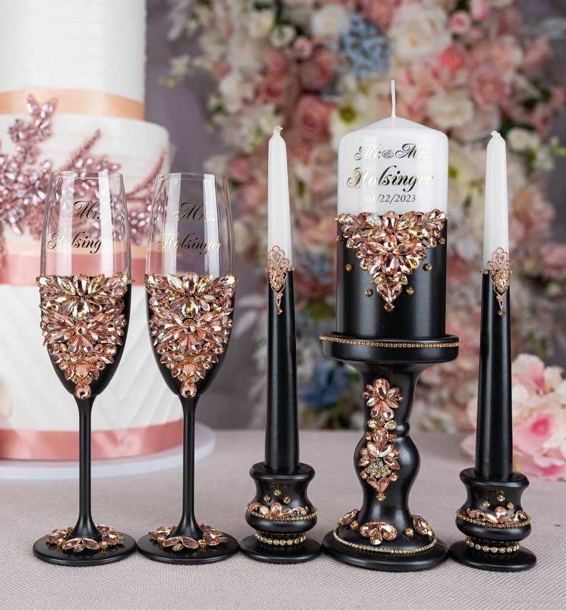 Black Rose Gold Wedding Decor Black Rose Gold Cake Serving Etsy