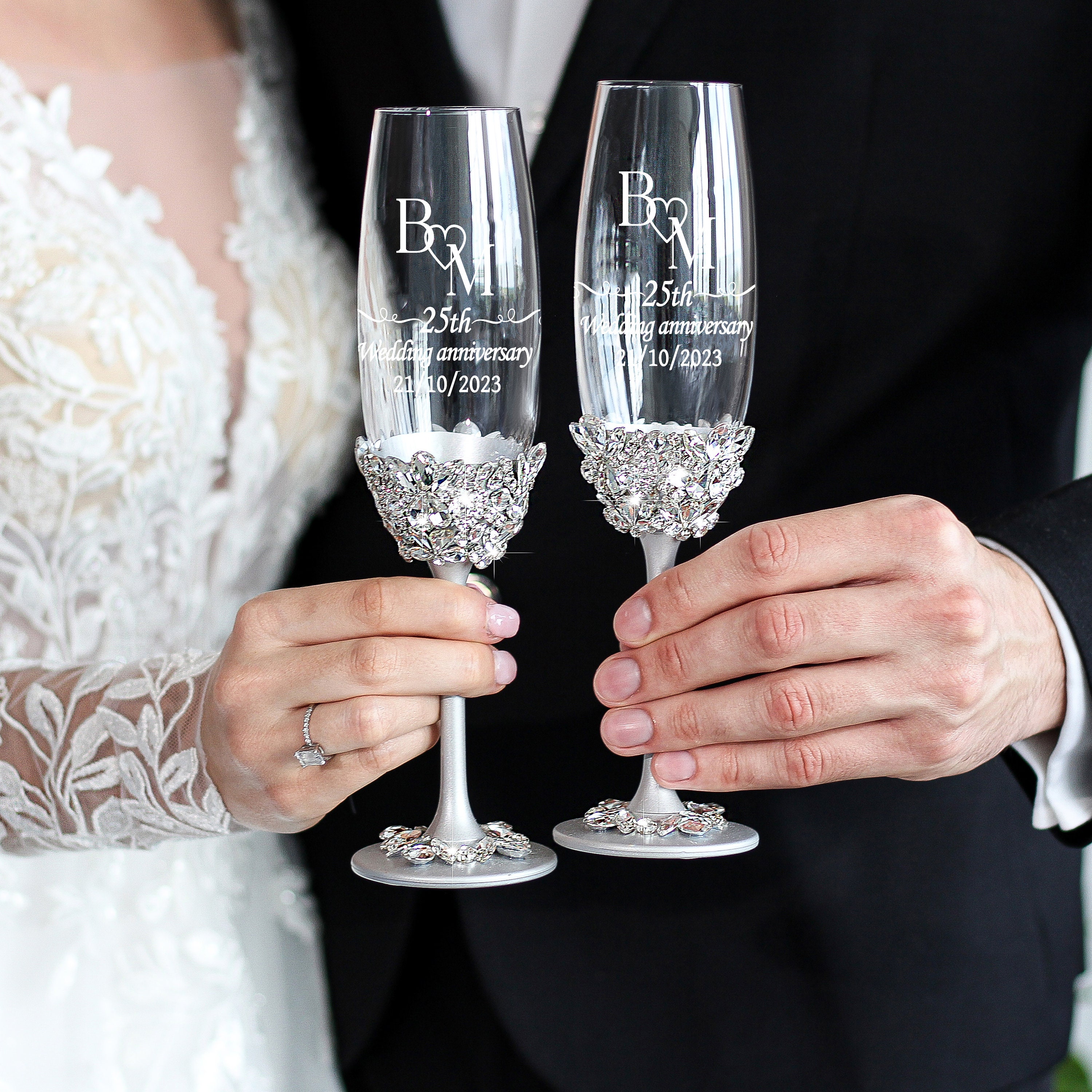 Wedding Anniversary Champagne Glasses, 25th Wedding Anniversary