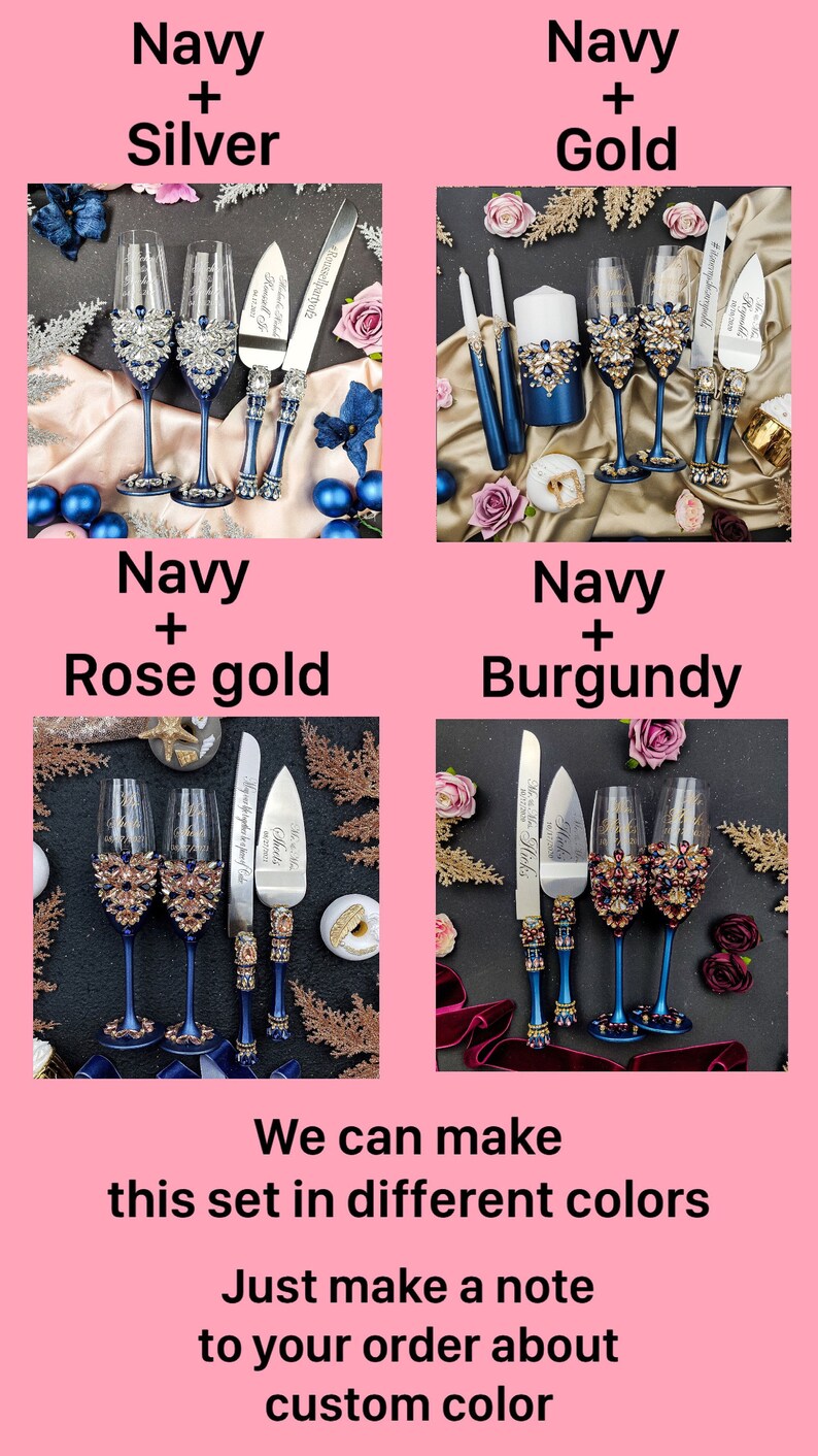 Navy Blue Silver Wedding Cake Cutting Set Navy Blue Wedding Etsy