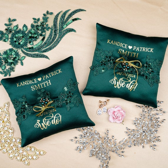 Green Ring Bearer Pillows Personalized Green Wedding Ring Bearer Pillows Wedding Flower Girl Baskets Wedding Decorations Green Wedding Etsy