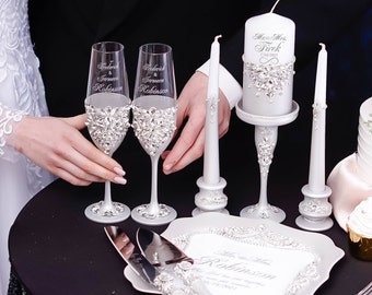wedding silver cake cutting set , silver cake plate set, wedding unity candles set, silver wedding gift, diamond wedding, unity ceremony