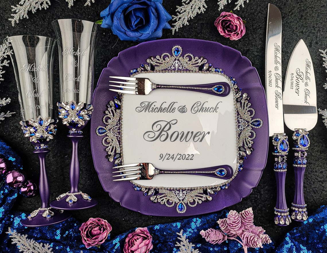 purple blue wedding decor blue orchid wedding royal blue set of 7 with plate