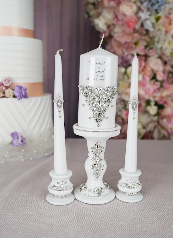 White Silver Unity Candle Set Unity Ceremony Alternative Silver White Wedding Decor White Silver Wedding Set Candle Set Etsy