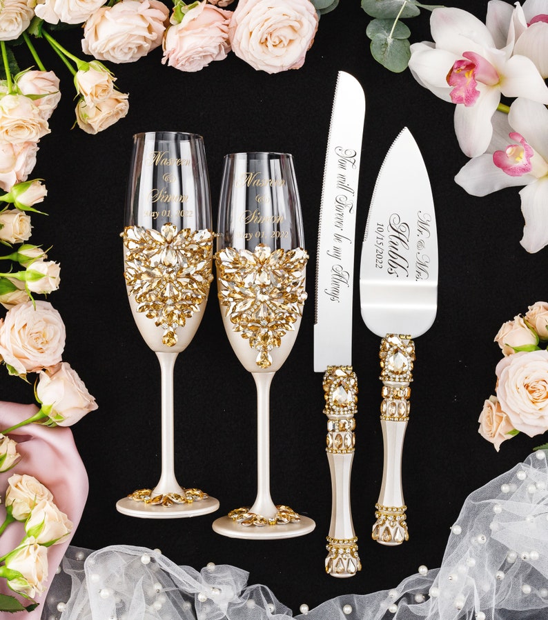 Wedding Flutes & Serving Set-Gold-002