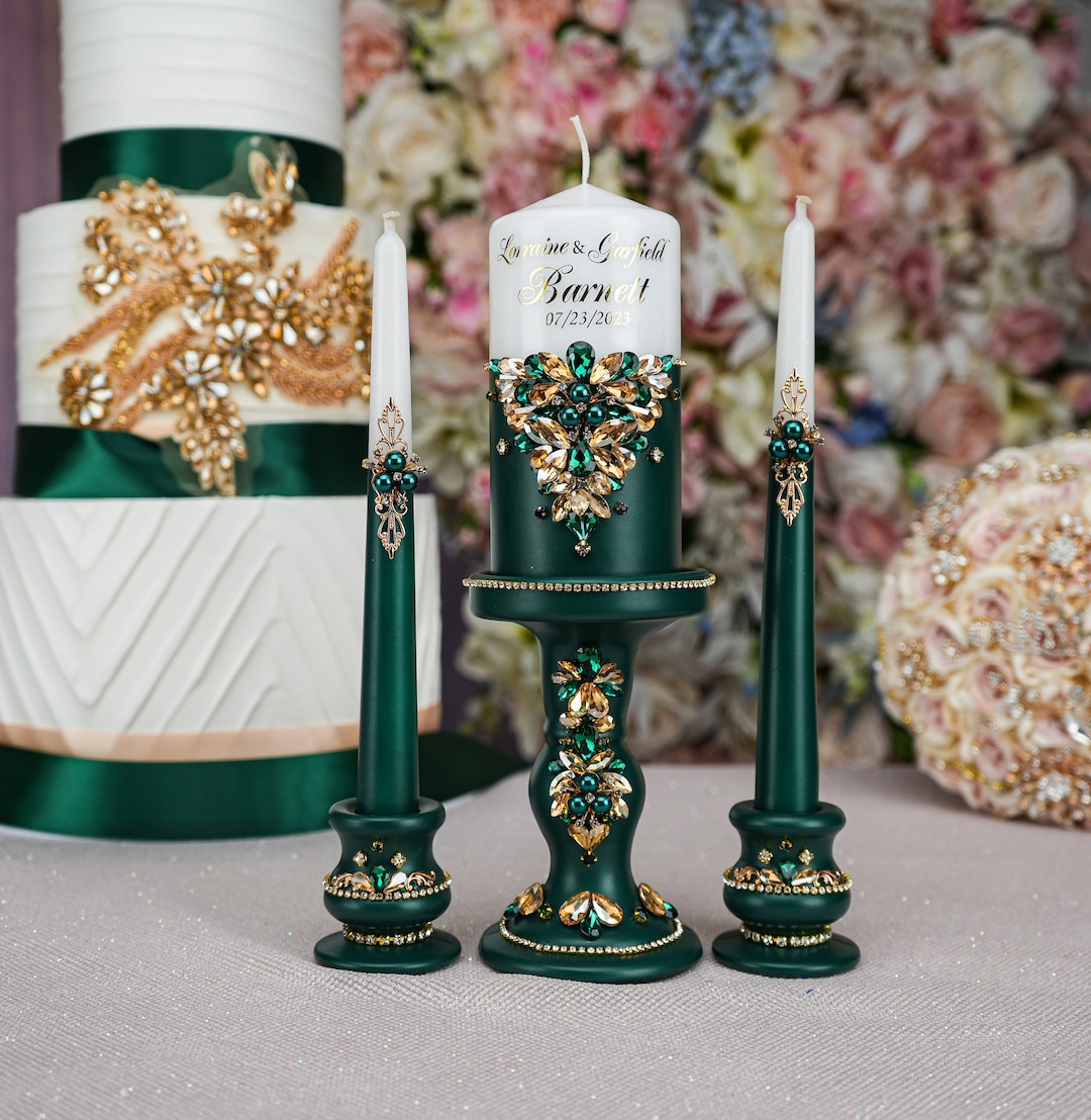 Green Wedding Unity Candle Set Emerald Green Wedding Candles