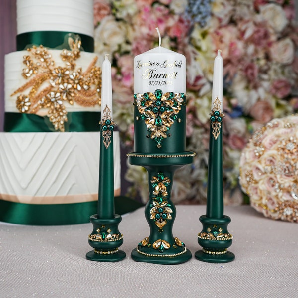 Green wedding unity candle set, emerald green wedding candles, green unity ceremony