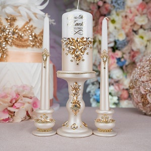 gold wedding cake cutting set, gold wedding cake server, gold wedding cake knife set 3 candles+3 holders