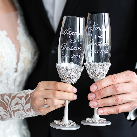Copas cava o champan personalizadas para bodas de plata grabadas