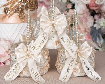 Personalized Gold Wedding Basket & Ring Bearer Pillow Set