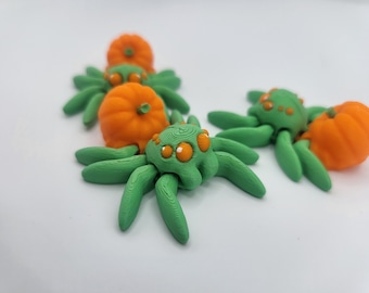 Tiny Cute Articulated Fall Themed Pumpkin Spiders 3D Print