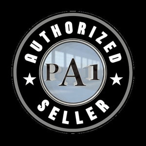 May include: A black and white circular badge with the text "AUTHORIZED SELLER" in white lettering around the edge. The center of the badge has a silver circle with the text "PA1" in black lettering. The badge has two white stars on either side of the text.