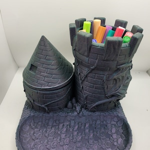 Dragon Castle Desk Organizer with Small Container, Tray and Pencil Holder 3D Print