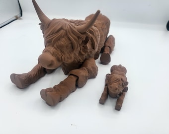 Highland Cow Articulated Flexi Regular or Baby (or adorable pair) | 3D Print
