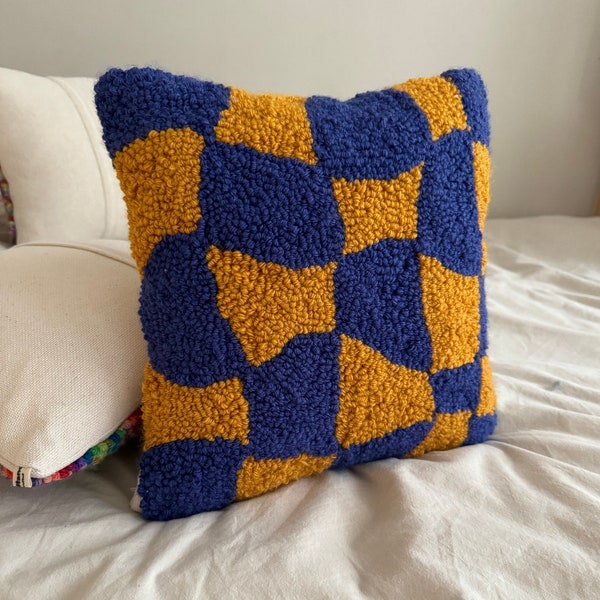 Checkered Personalized Pillow, Handtufted Pillowcase,Tufting Pillow Personalized Colors, Handmade Pillow Home Decor Gift