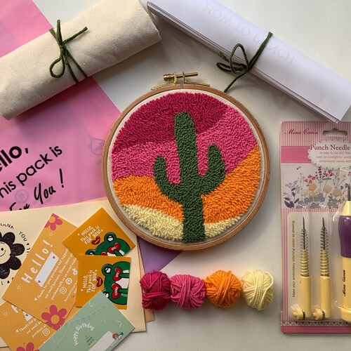 Beginner Punch Needle Kit Embroidery Cactus Succulent Etsy