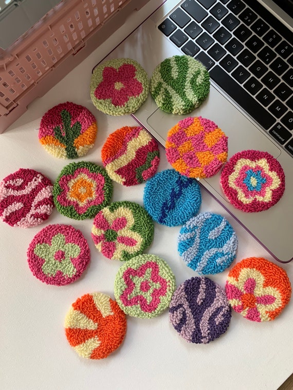 Punch Needle Car Coasters Set of 2 Handmade Coaster Gift for Etsy