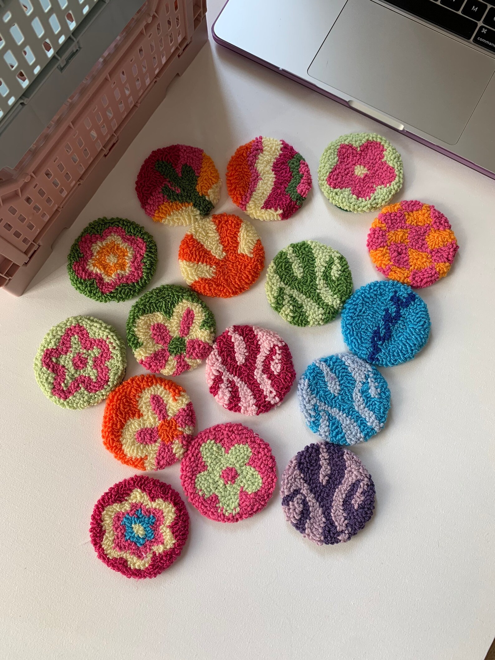 Punch Needle Car Coasters Set of 2 Handmade Coaster Gift for Etsy