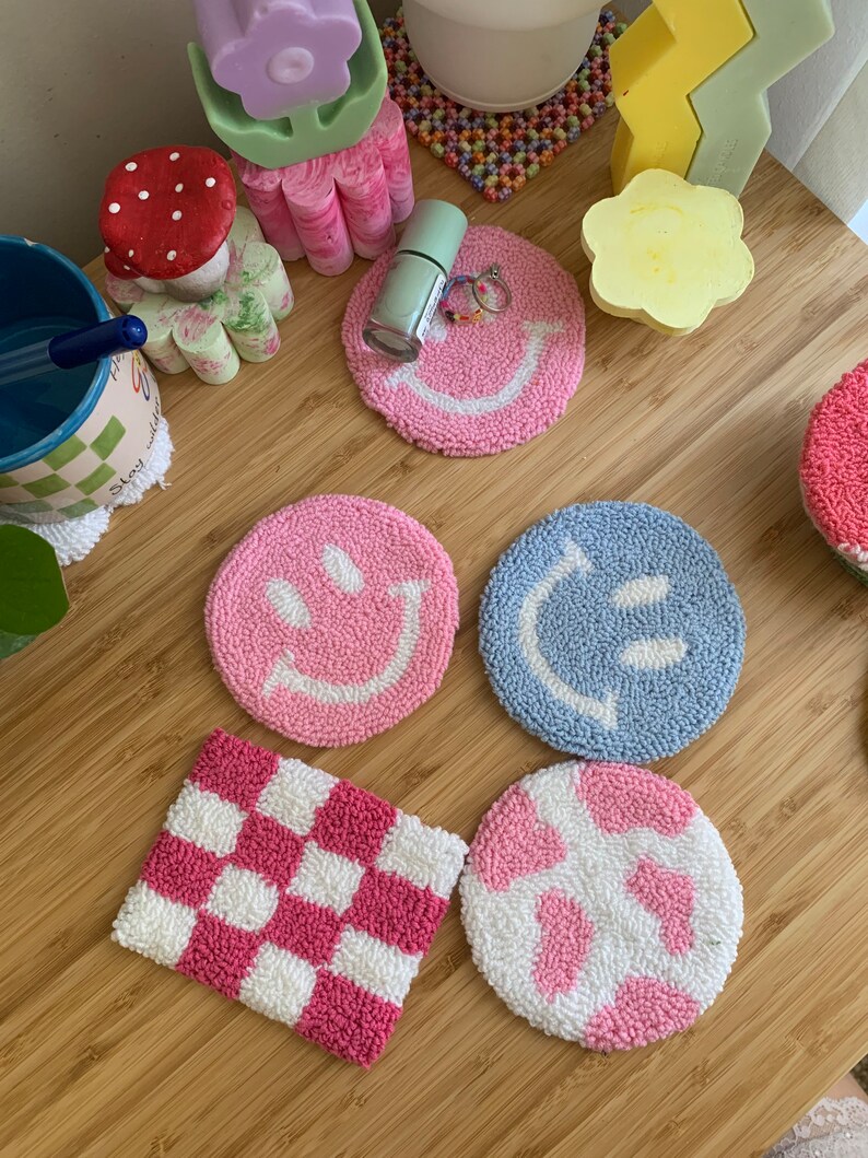 Mug Rug Coasters Punch Needle Coaster Tufted Coasters Drink Etsy