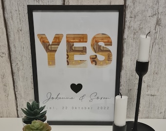 Geldgeschenk Hochzeit, Brautpaar, personalisierbar, Poster Bilderrahmen, YES, Geldgeschenk