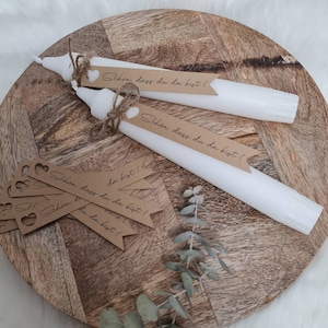 Da 10x È bello che tu sia qui | Rimorchio | 15 mm x 100 mm | Bomboniere | Candele | Carta kraft | cuore | Nastro di iuta | Amore