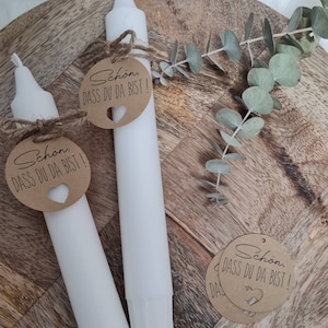 Da 10x Bello che tu sia qui | rimorchio | 4 cm rotondo | regali per gli ospiti | candele | carta kraft | cuore | nastro di iuta | Amore